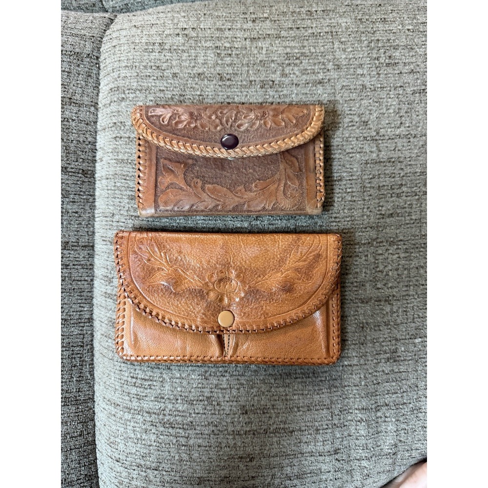 Vintage Hand Toed Leather Western Wallet/Coin Purse  Set Of 2